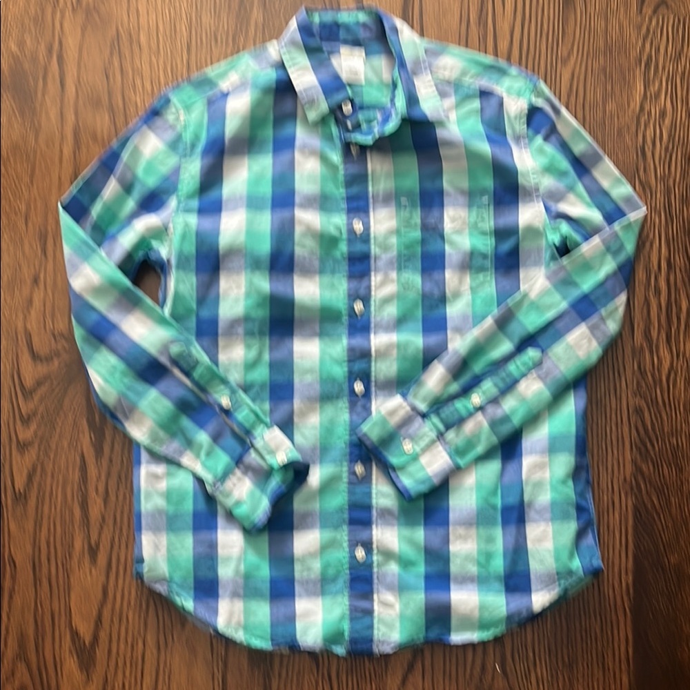 Boys size 14 crewcuts spring button down blue green white